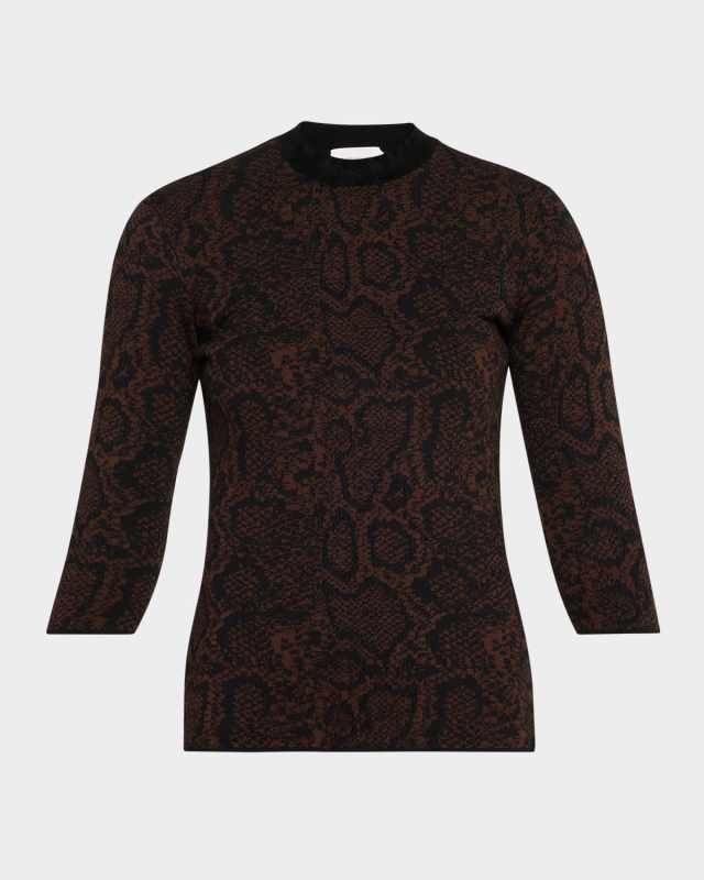 Textured Snake Jacquard Elbow-Sleeve Top